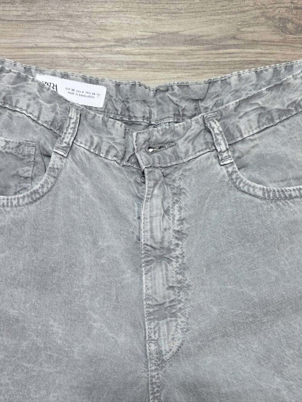 ZARA Lyocell Flowy Wide-Leg DENIM EFECT Lightweight Summer Pants in Light Gray - Picture 10 of 15